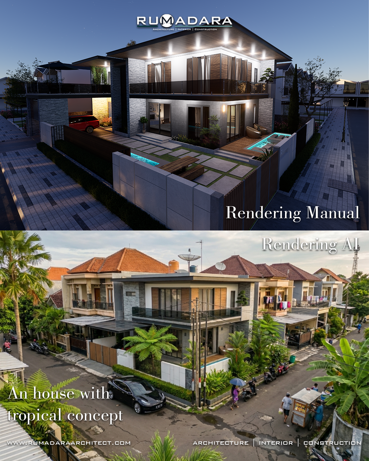 RUMAH 2 LANTAI DENGAN KONSEP TROPICAL MODERN